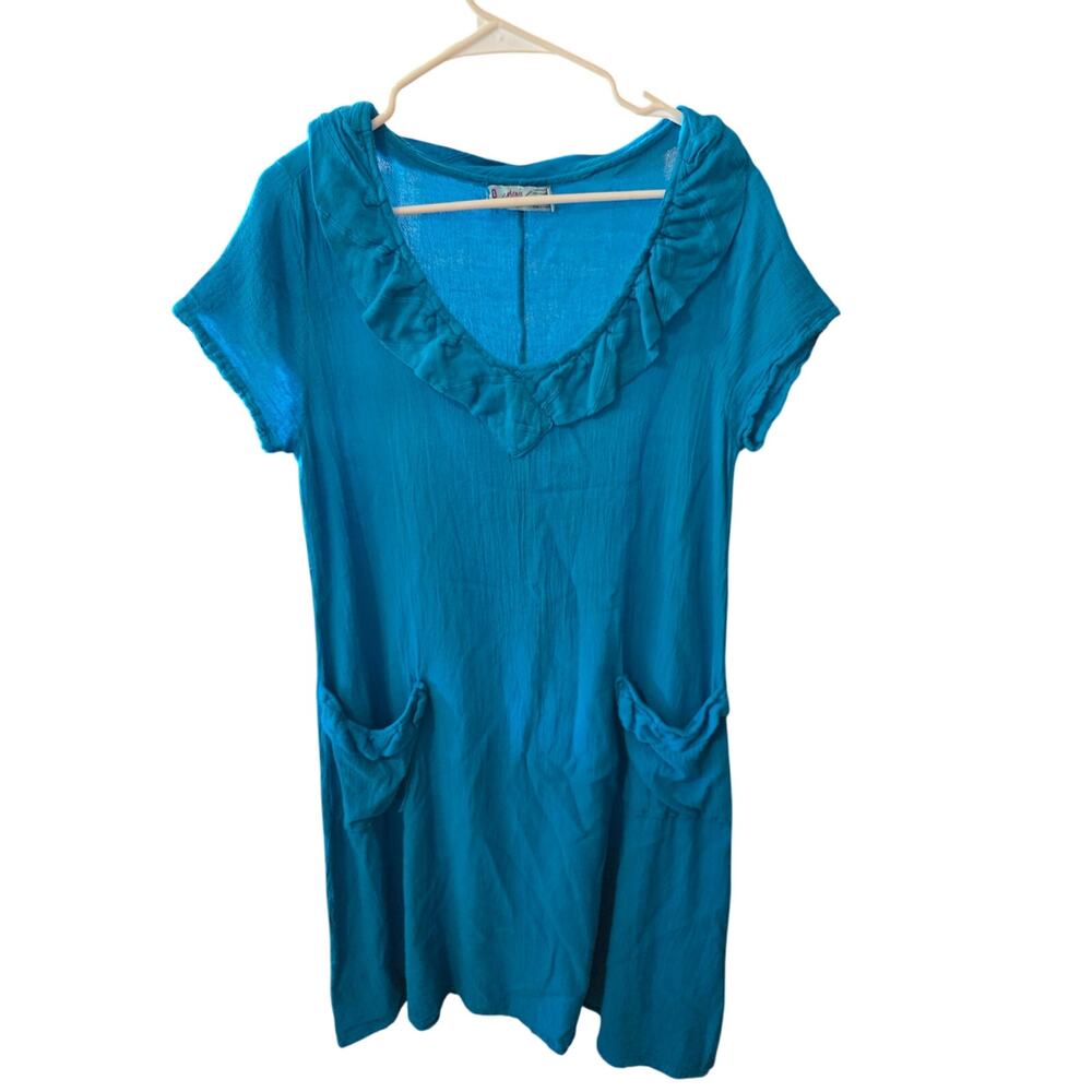Vintage Maria Lagen Look Dress M‎ Womens Blue Minimalist Cotton Midi Flowy